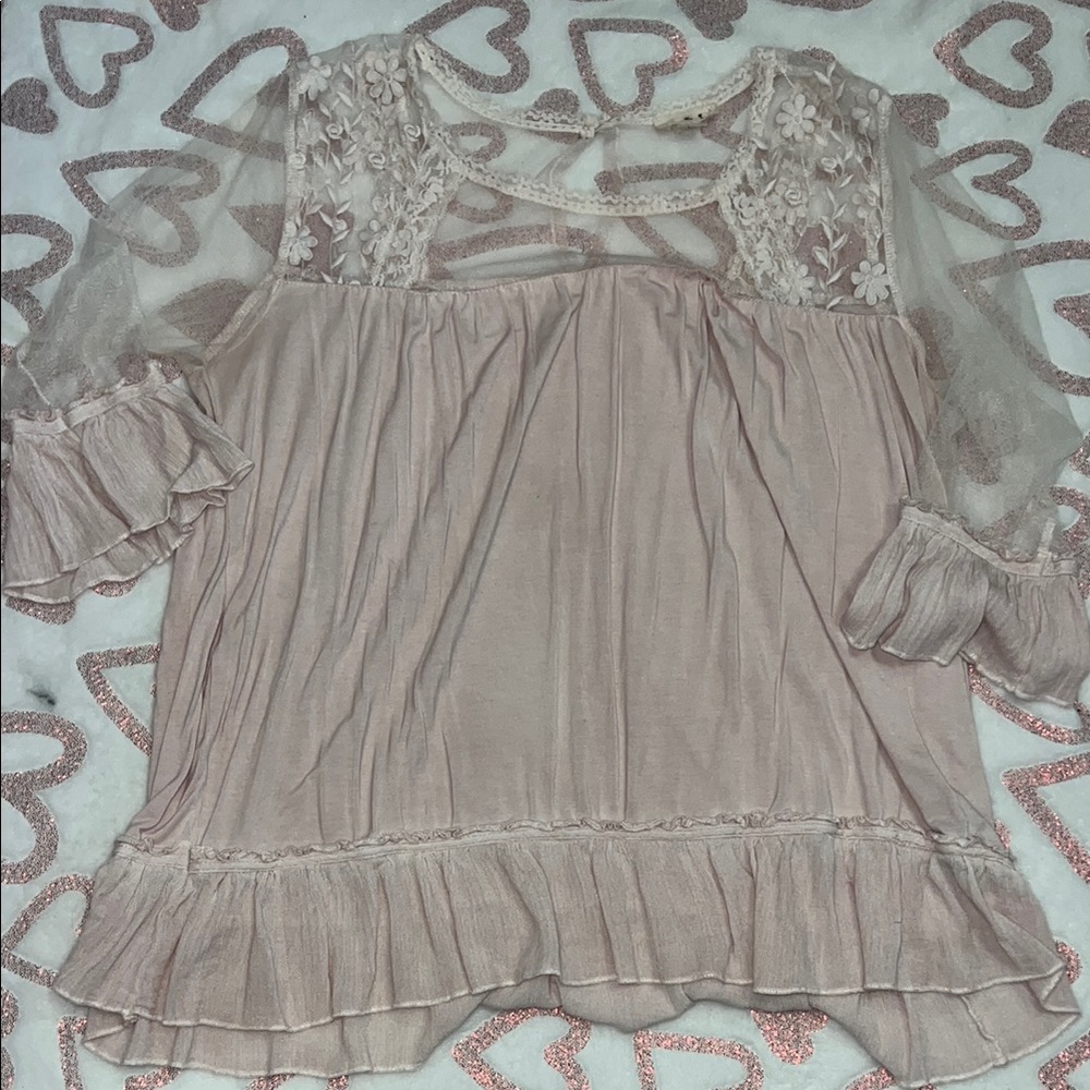 Elegant Lace Trim Blouse - Pink